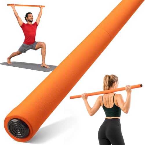 Adjustable Yoga Stick for Stretching & Balance, Upgraded Workout Pilates Equipment for Back Posture Corrector, 4-Section Steel Mobility Bar for Flexibility, Physical Therapy, Exercise Training - color: Orenge