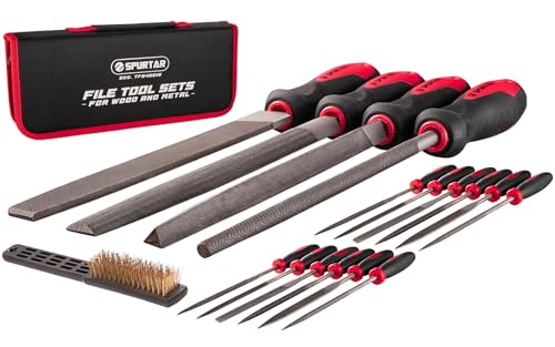 Spurtar 18pcs Metal File Set 4pcs Long Metal File 12pcs Needle File with Wire Brush T12 for Wood Steel Aluminum Copper Jewelry Ceramic Glass Plastic DIY Gadget for Men