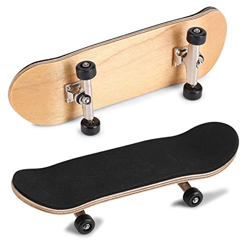 Gavigain 1Pc Wooden Fingerboard Maple Wooden Alloy Fingerboard Finger Skateboards with Box Reduce Pressure Kids Gifts(Black)