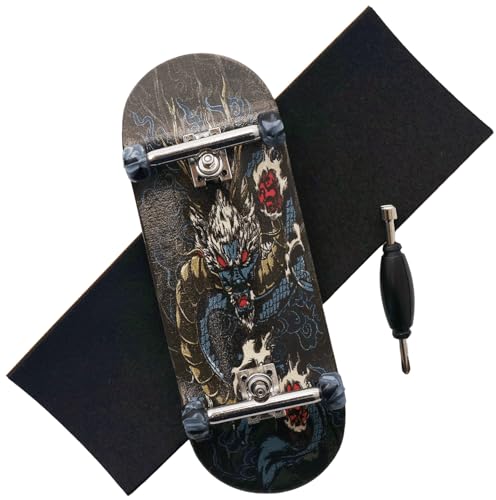 Pro Fingerboard 34mm Wooden Board Professional Finger Skateboard Trucks CNC Swirl Wheels (Dragon)
