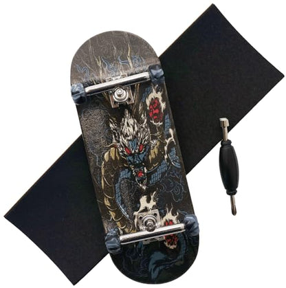 Pro Fingerboard 34mm Wooden Board Professional Finger Skateboard Trucks CNC Swirl Wheels (Dragon)