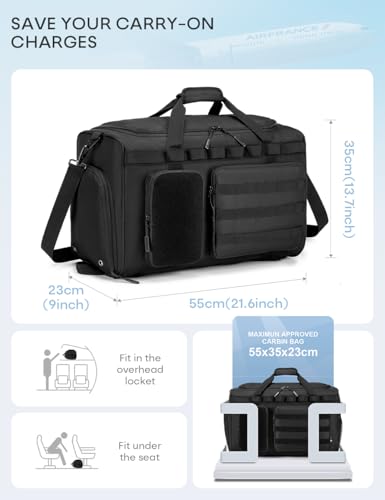Tactical Gym Bag for Men 50L Sports Duffel Bags 3 in 1 Travel Duffel Bag with Shoe Compartment Workout Backpack Carry on Luggage 22x14x9 Airline Approved for Overnight Weekender Travel Black - style: 50l-black