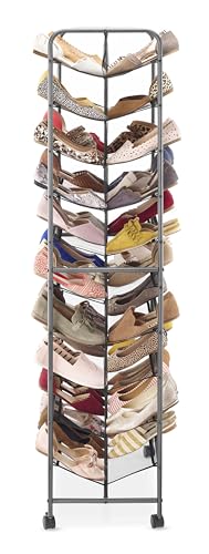 Whitmor 10 Tier Double-Sided Shoe Cart with Lockable Wheels, Gunmetal Rolling Shoe Organizer with Patented Mesh Back, Freestanding Storage for Garage, Bedroom, or Closet, 17" W×24.6" L×63.78" H - size: 10-Tier,Gunmetal