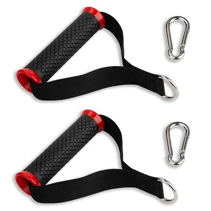 Ultra Heavy Duty Exercise Handles, Cable Handles Gym Equipment Attachment, Double D-Ring Grips, Encrypted Webbing, Red Edge Design Non-Slip Comfort Grips - color: Red