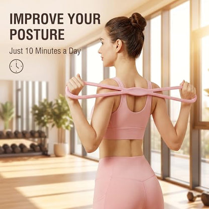 3 Pcs Figure 8 Resistance Bands for Women Men, 8 Shaped Resistance Rubber Band for Arms, Back, Shoulder Stretch with Handles, Not Break, Portable, Pink&Purple&Blue,25LB