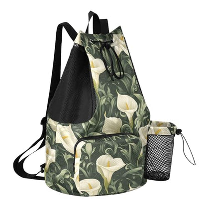 Drawstring Bags For Men Women Climbing Gym Bag With Inside Pockets String Back Pack Waterproof Retro Vintage Calla Lily Flowers