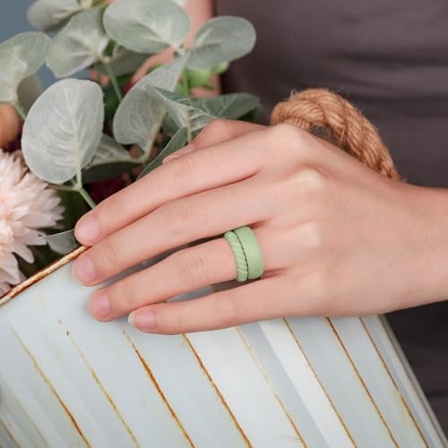 Egnaro Women's Stackable Silicone Rings, 2.5/5.5mm Wide 1.8/2mm Thick Bands | Comfort-Fit Rubber Bands Offer Breathable Flexibility for Nurses, Workouts, Pregnancy, Yoga, Travel, Office, and All-Day Wear - color: A38-Mist Green, White, Whitepink, Light Pu