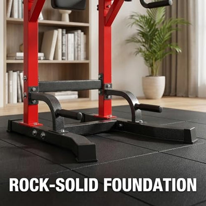 Power Tower Pull Up Bar Dip Station, Free Standing Pull Up Rack Dip Station for Home Gym, 10-Level Adjustable Height Pull Up Bar Stand Dip Bar Strength Training Workout Equipment - color: Red