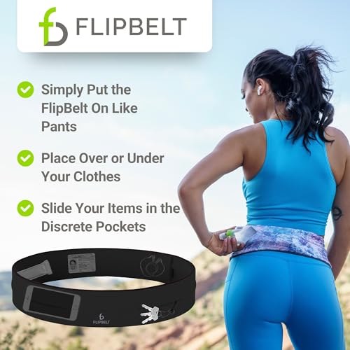 FlipBelt Classic Running Belt, Phone Holder for Running, Money Belt Pouch - color: Black, size: Extra Small
