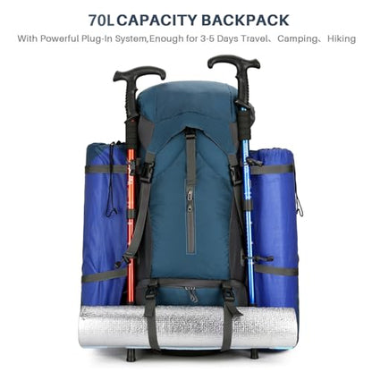 OKYUK 70L Hiking Backpack, Camping Hiking Back Pack, Water Resistant Lightweight Mountain Climbing Bag, Outdoor Camping Sport Daypack with Rain Cover, for Travel, Touring, Cycling (Navy Blue, 70L) - color: Navy Blue