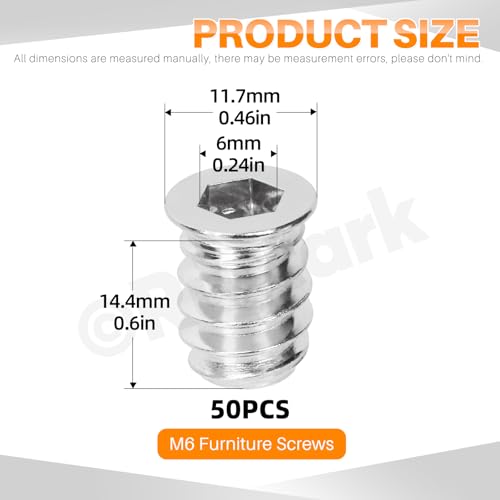 50Pcs M6x15mm Nickle Threaded Insert Nuts Assortment Kit Metric Hex Socket Drive Metal Bolt Wood Inserts Bolt Nut Insert for Wood Products Furniture - style: nickle plated 6x15MM threaded inserts nuts