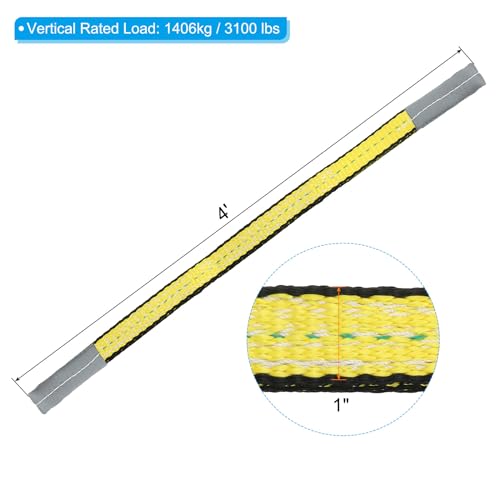PATIKIL Lift Strap 1" x4', 2-Ply Polyester Tie Down Web Straps 3100lbs Capacity for Lifting Moving Rigging Hoisting, Yellow - size: 1"x4'