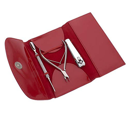 SURGICAL ONLINE Professional Manicure Set, Travel Nail Care Kit, Nail Clippers, Cuticle Nipper, Cuticle Pusher, Nail Cutter Stainless Steel Portable Grooming Kit For Women & Men (Red) - color: Red