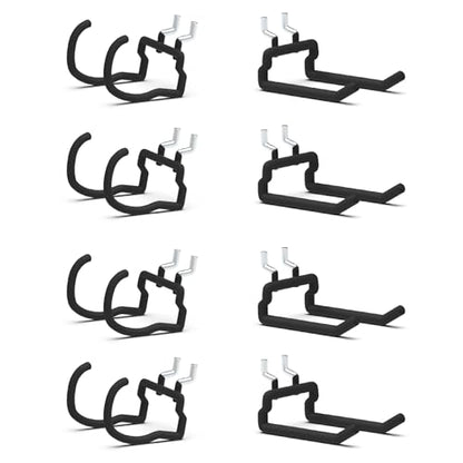 HUHOLE 8 Pack Pegboard Drill Holder Utility Hooks for 1/4 Inch Pegboard | Tool Holders with 20 lb Capacity for Power Tools, Hammers, Cords, Hoses, Shovels, Brooms and Garage Storage