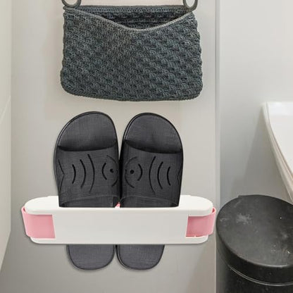 BESTYASH No Punching Wall Mounted Shoe Rack for Slippers and Sneakers, Folding Plastic Shoe Organizer with Sturdy Rails and Enough Space, Easy to Clean Storage Shelf for Bathroom or Living
