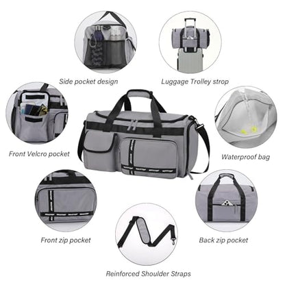 MAXTOP Gym Bag for Women Men Travel Duffle Bag Large Capacity Carry On Weekender Overnight Bag With Shoe Compartment Gym Tote Dry Wet Separation Duffel Bag for Travel - color: Grey, style: Gym Bag