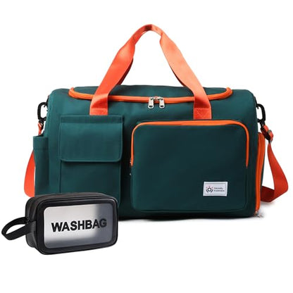 Small Gym Bag for Women, Travel Duffle Bag Carry On Weekender Bag with Shoe Compartment - color: 36#Green Orange, style: Gym Bag&toiletry Bag