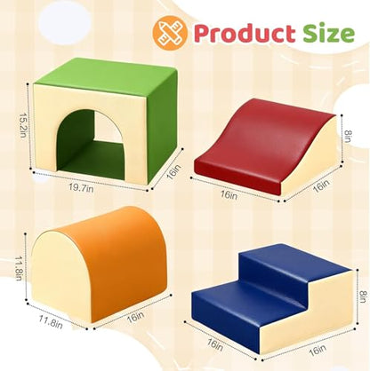 Sumbababy Toddler Climbing Foam Blocks: 4 PCS Indoor Play Gym with Slide and Stairs - Soft Playground Set for Kids - Includes Tunnel for Fun Climbers - style: Classic