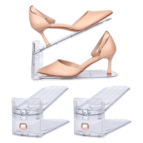Yes!Fresh Shoe Slots Organizer, Adjustable Shoe Rack Stacker Storage Space Saver, Three Deck Shoe Rack Holder for Closet Organization (Clear, 2 Pack) - size: 2 Pack