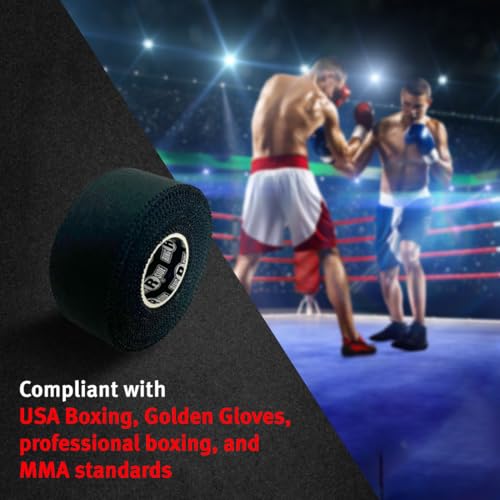 Ringside 1" Athletic Trainers Tape, Cotton Kinesiology Tape for Combat Sports, Adhesive, 30 Foot Rolls, Black - color: Black
