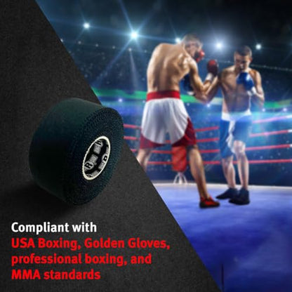 Ringside 1" Athletic Trainers Tape, Cotton Kinesiology Tape for Combat Sports, Adhesive, 30 Foot Rolls, Black - color: Black