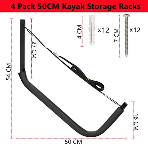Kayak Storage Racks, Canoes Garage Storage Hooks, Wall Mount Surfboard Hangers and Stand-Up Paddle Board Holder - size: 19.5In-2 Pack