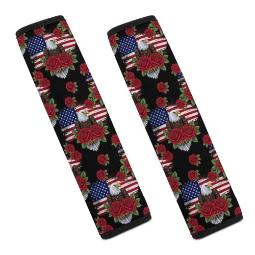 Universal Soft and Comfortable Seat Belt Shoulder Pad for Adult Use, Most Cars, 1 Pair Eagle American Flag Rose Harness Pads Strap Anti-Slip Pad - color: Pattern 1168