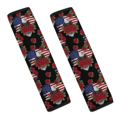 Universal Soft and Comfortable Seat Belt Shoulder Pad for Adult Use, Most Cars, 1 Pair Eagle American Flag Rose Harness Pads Strap Anti-Slip Pad - color: Pattern 1168
