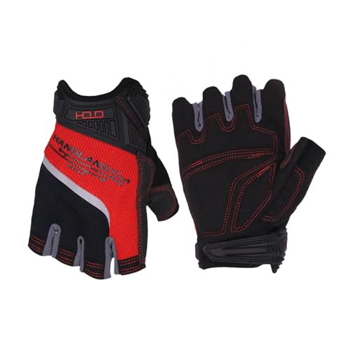 HANDLANDY Fingerless Work Gloves for Men Utility Padded Half Finger Driving Working Gloves (Small, Red) - color: Red, size: Small (Pack of 1)