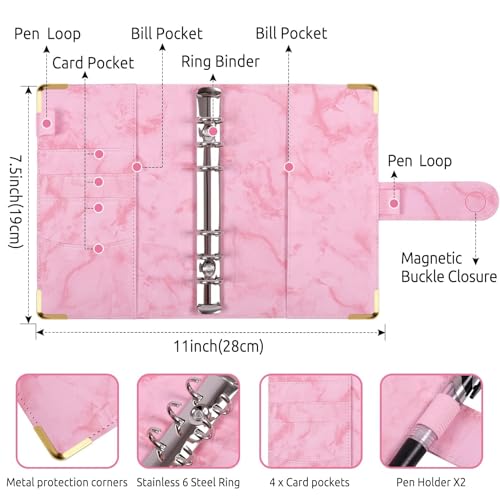 SKYDUE Budget Binder, Money Saving Binder with Zipper Envelopes, Cash Envelopes and Expense Budget Sheets for Budgeting (Mabblepink) - color: Mabblepink