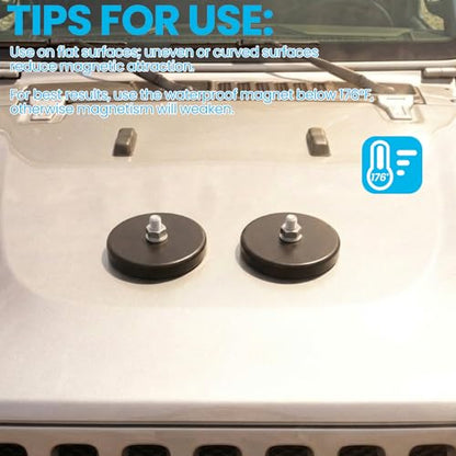 E BAVITE 12PCS Strong Rubber Coated Mounting Magnets with M6 Threaded,65LBS | Anti-Scratch Mounting Magnet Magnetic Non-Slip Strong Magnet for Lighting Bar, Additional Mirrors and Camera - size: M6-2.6in-65LBS