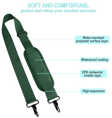 Shoulder Strap 56 inch, Universal Adjustable Thick Soft Duffel Bag Shoulder Strap Replacement Comfortable Belt with Metal Swivel Hooks for Laptop Messenger Bag, Briefcase, Shoulder Bag, Dark Green - color: Dark Green
