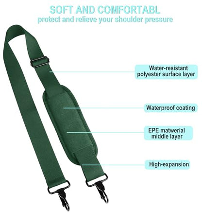 Shoulder Strap 56 inch, Universal Adjustable Thick Soft Duffel Bag Shoulder Strap Replacement Comfortable Belt with Metal Swivel Hooks for Laptop Messenger Bag, Briefcase, Shoulder Bag, Dark Green - color: Dark Green
