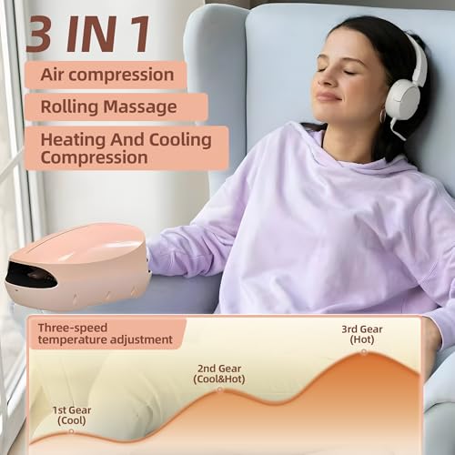 Hand Massager with Heat and Compression | 3 Levels Therapy Hand Massage with Kneading Rollers | Rechargeable Finger Massager for Arthritis and Pain Relief | Best Gift for Women, Men | Pink