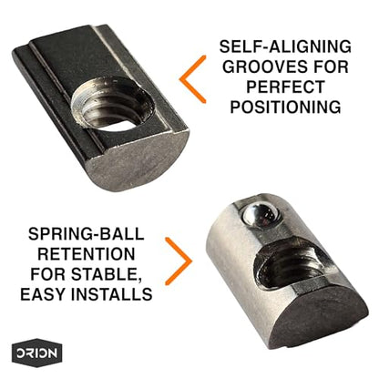 10 Series 1/4"-20 Stainless Steel Self Aligning Roll-in T-Nuts with Ball Spring (25-Pack) – 8020-Compatible T Slot Hardware for Aluminum Extrusion