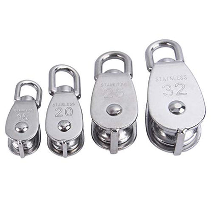 32mm Stainless Steel Single Wheel Pulley Block Lifting Rope M32 and Strong Anti for Hanging Weight Things to Lighten Load with and Skating Lift