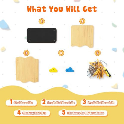 Wooden Climbing Wall for Kids, Indoor Climbing Wall Panels with 12 Rock Holds, Montessori Climbing Toy for Playroom & Home Gym, Aged 3+