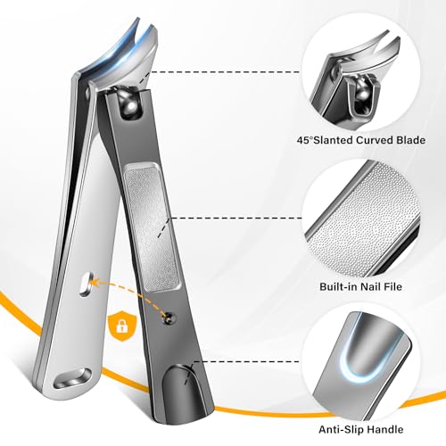 Toenail Clippers for Seniors Thick Ingrown Toenails, Large Angled Nail Clippers for Men with Catcher, Heavy Duty Slanted Fingernail Clipper Long Handle Nail Cutter Gifts for Men Women Adults - style: Black Nail Clippers Set