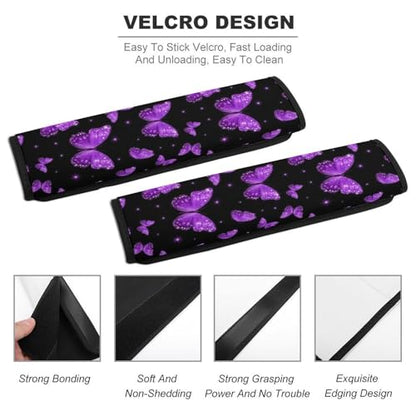 2 Pack Universal Fit Car Seat Belt Pad for Adult Use, All Vehicles, Beautiful Purple Butterflies Butterfly Seat Belt Covers Cushion, Anti-Slip Pad - color: Pattern 1043