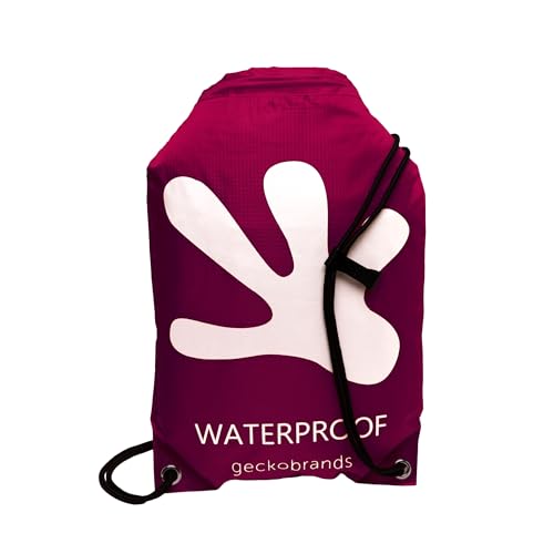 geckobrands Embark 10L Drawstring Backpack – Waterproof, Lightweight Dry Bag for Beach, Hiking, and Light Water Activities - color: Maroon/White