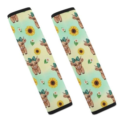 Soft Padded Car Seat Straps Shoulder Pads for Elderly Support, All Vehicles, 1 Pair Western Farm Animal Sunflower Teal Highland Cow Shoulder Protector Anti-Slip Pad - color: Pattern 1257
