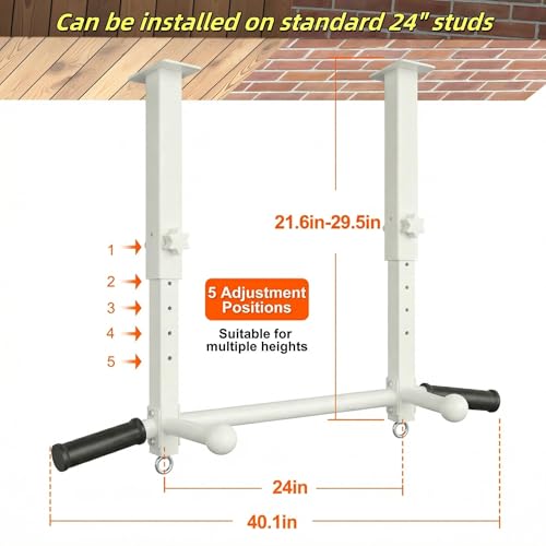 Ceiling Mount Pull Up Bar for Garage/Basement/Rafter - Heavy Duty 800LBS Adjustable Height Multi-Grip Chin Up Bar,Ceiling Joist/Beam - color: White