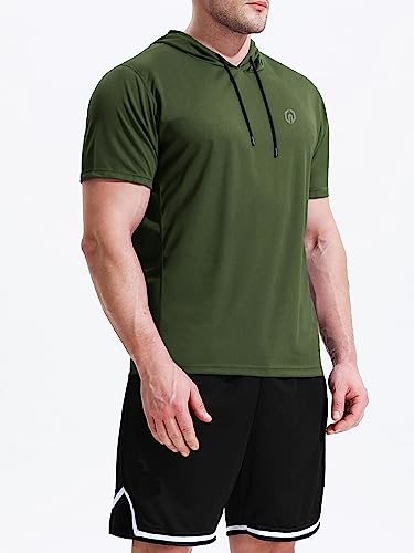 NELEUS Dry Fit Workout Athletic Muscle Tank Top Running Shirts with Hoods - color: 5084 Black/Grey/Olive Green,3 Pack, size: 3X-Large
