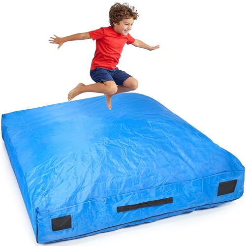 SaferBounce Crash Pad for Kids Sensory | Big 5Ft x 5Ft, 3Ft x 4Ft Or 3Ft x 3Ft | Autism Sensory Crash Mat for Jumping Play | Crashpad | Soft Foam Landing Pad | Giant Mat Pillow | Climbing, Gymnastics - color: Blue, size: Big