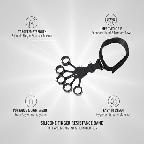 Silicone Finger Resistance Band for Hand Strength and Extension - Portable Grip Trainer for Musicians, Climbers and Fitness (1 Pack, Black)