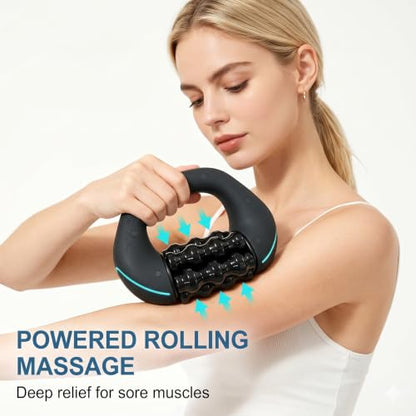 Electric Handheld Rolling Massager, Percussive Massager Targeting Knots with Pain Relieve Deep Tissue, 3-Speed Spin Vibrating Roller Massage for Back, Shoulders, Legs, Neck,Arms