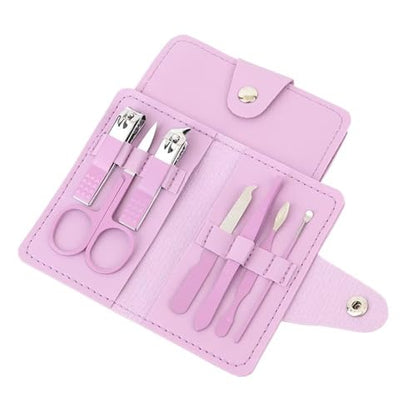 7 -Piece Manicure & Pedicure Kit with Portable PU Leather Case, Stainless Steel Nail Care Tools Set for Home & Travel (Pink/Purple/Green Options) - color: Purple