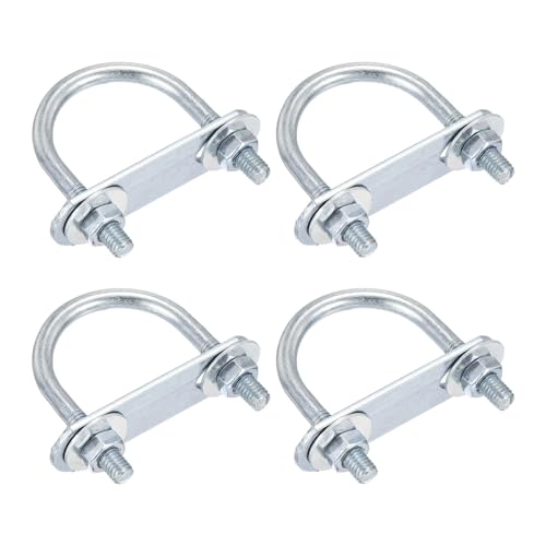 DTGN M6x34x51mm U Bolts Round Kit - 4Set - Carbon Steel U-Bolt Kit with Nuts, Washers, Frame Plate - Good for Pipe, Trailer, Automotive, Leaf Spring Fastener - size: M6x34x51mm
