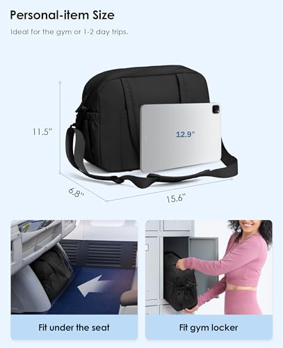 Gym Bag for Women, Travel Duffle Bags with Wet Pocket, Lightweight Carry on Bag Overnight Weekender Duffel Bag, Water Resistant (Black) - color: Black