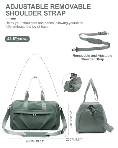 Gym Bag for Women Men, Sport Duffel Bag with Toiletry Bag & Shoe Compartment,Waterproof Travel Weekender Overnight Carry on Bag for Yoga with Trolley Sleeve, Green Set - color: A5-Green Set